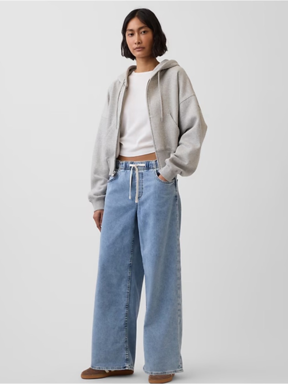 GAP Womens Blue Wide-Leg Denim Joggers with Drawstring
